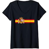 Womens SPAIN NATIONAL FLAG ESPANA COLOR BAND MADRID BARCELONA V-Neck T-Shirt