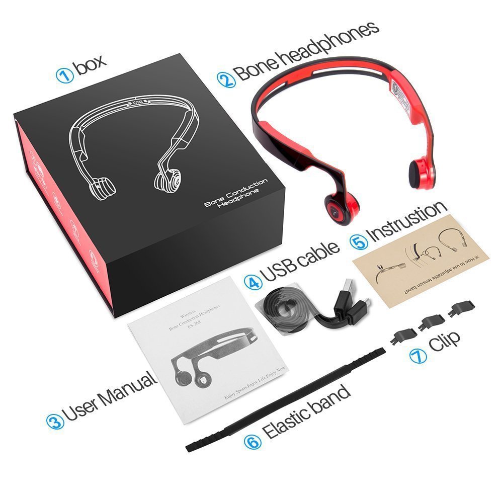 Bone Conduction Earphones,Wireless Headphones Bluetooth 4.2 Stereo Open Eardrum Headphones Waterproof for Sports Driving Running Driving,Sweatproof Waterproof (Red)
