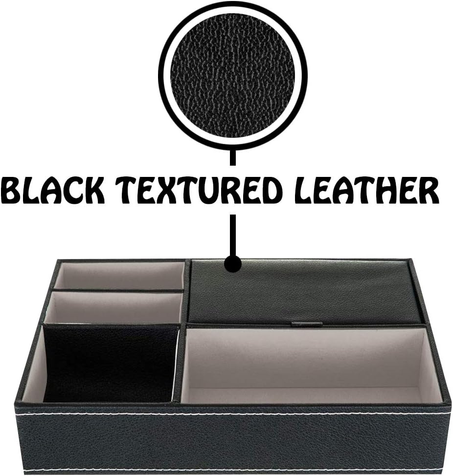 Belle Vous Black Faux Leather 5 Compartment Valet Dresser/Nightstand Organiser Tray, Desk Storage Box for Wallet Phone, Keys - Image 4