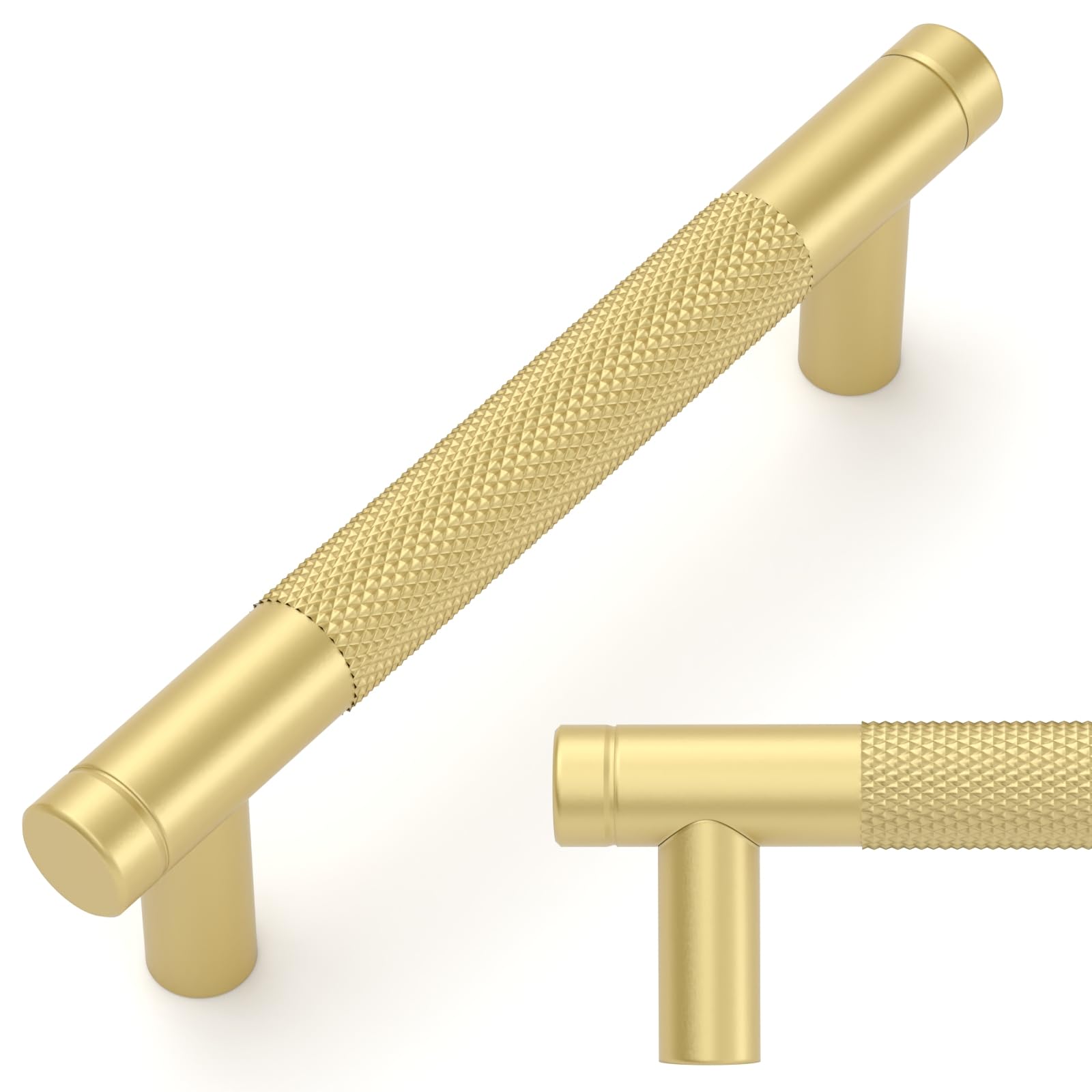 Amerdeco 10 Pack Brushed Gold Knurled Cabinet Pulls 96mm Center to Center Kitchen Cabinet Handles for Drawer Dresser, Cupboard and Wardrobe AM003
