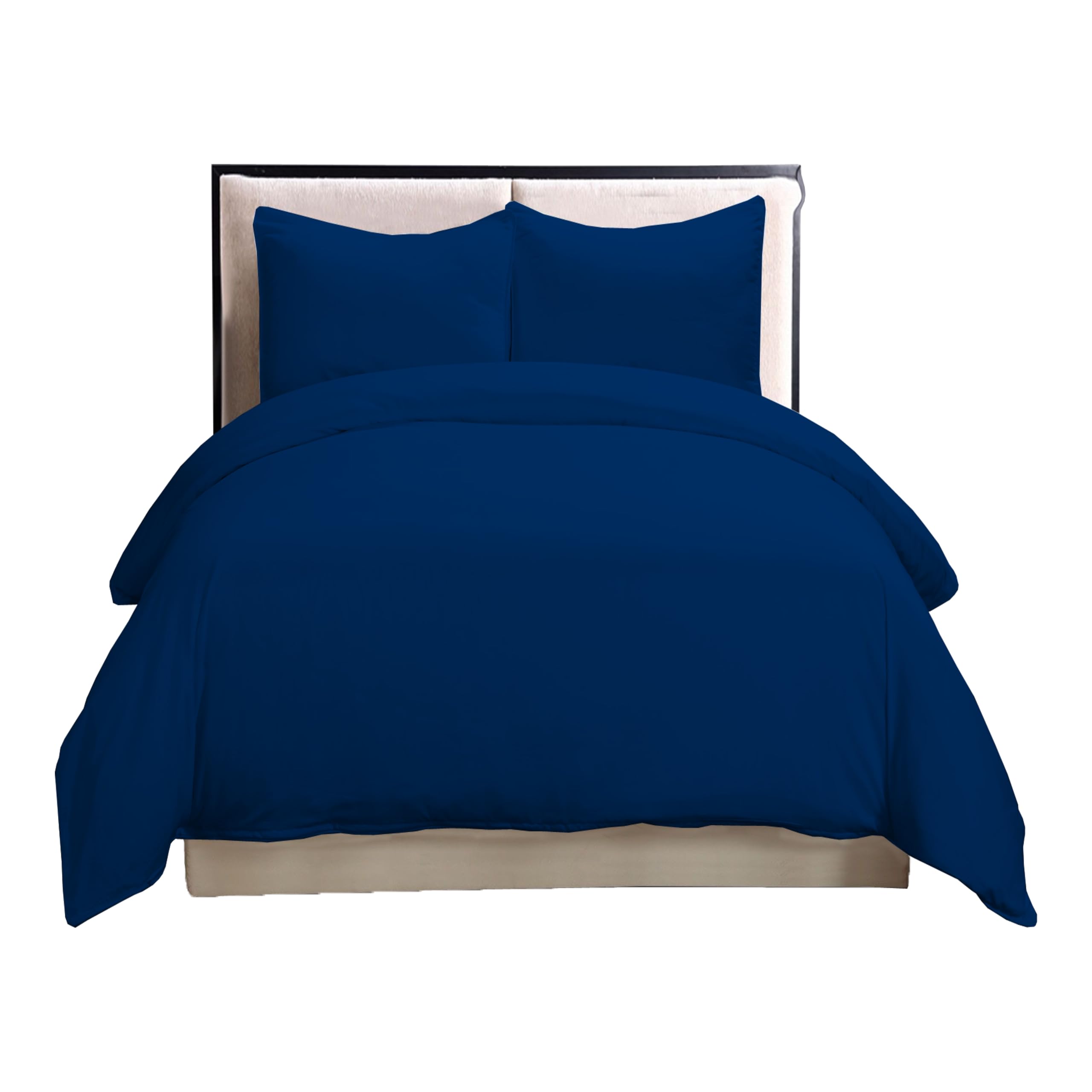 British Home Bedding - Plain Dyed Luxury Cotton Blend Percale Duvet Cover Set with 2 Pillowcases (Navy, Double)