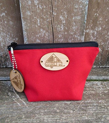 A-Frame Pop Up Camper Red Cotton Canvas Gusset Pouch with Matching Keychain. MADE to ORDER