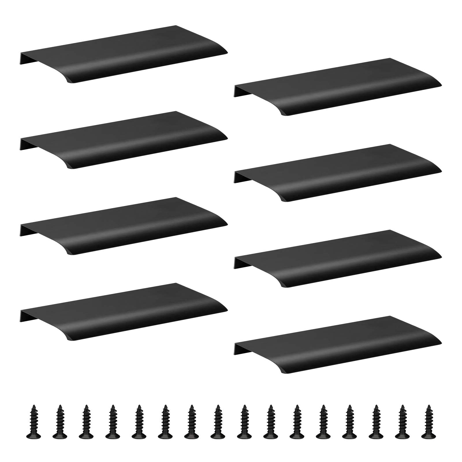 MOROBOR 8 Pack Modern Style Finger Edge Pull Furniture Drawer Handles Hidden Cabinet Kitchen Drawer Handles Knobs, 200mm/Black