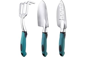 RIEMEX Garden Tools Set 3 Pack Gardening Include Garden Shovel Transplant Trowel and Hand Rake with Ergonomic Non-Slip Handle for Women Men Mom or Dad Hand Tools Kit (3 Pieces Green)