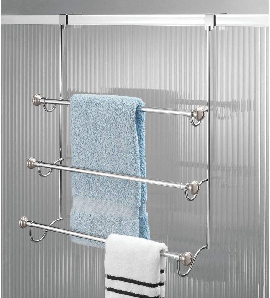 iDesign York Over the Shower Door Towel Rack for Bathroom, 1.5" x 7" x 22.8", Chrome/Brushed,79150: Home & Kitchen