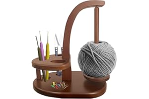 Yeelan Crochet Yarn Holder, Yarn Holder for Crocheting and Knitting, Magnetic Wooden Yarn Holder Spinner with Crochet Accessories Storage, Crochet Gift for Crocheters and Knitting Lovers (Brown)