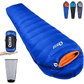 QEZER Down Mummy Sleeping Bag for Adults, 600 Fill Power Backpacking | 0&deg;F 10&deg;F 15&deg;F 20&deg;F,Cold and Warm Weather Use, Down, Lightweight Compact Carry, Camping Hiking Backpacking