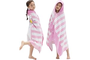 BANGSAUR Kids Hooded Beach Bath Towels, 100% Cotton 50x30 inches Wrap Towel, Toddlers Girls 3-12 Years Coverup Pink Cat