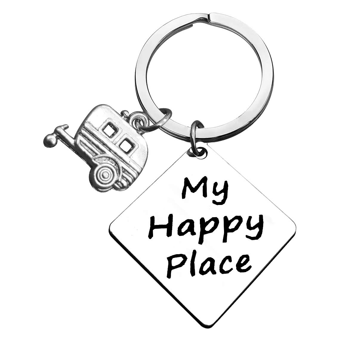 Camper Keychain Keyring Happy Camper RV Keyring My Happy Place Keyring Gift for Women Men Camper Lover Trailer Vacation Gifts