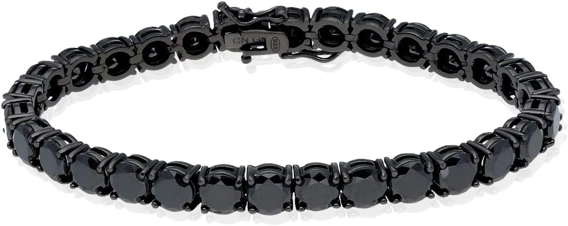 925 Sterling Silver 3mm 4mm 5mm 6mm Black CZ Tennis Bracelet 7.25"