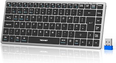 TECKNET 2.4G Wireless Keyboard Rechargeable 4-Device Bluetooth UK Layout