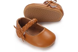 AKINGIO Baby Girls Mary Jane Flats Shoes with Non-Slip Soft Sole Toddler First Walkers Newborn Princess Dress Shoes