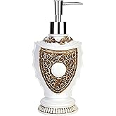 Vintage Soap Dispenser with Baroque Decor - Resin - White Painted Lotion Dispenser for Bathrooms, Kitchen Counters, Beauty Shops, Hotels (10 oz/300 ml, White)