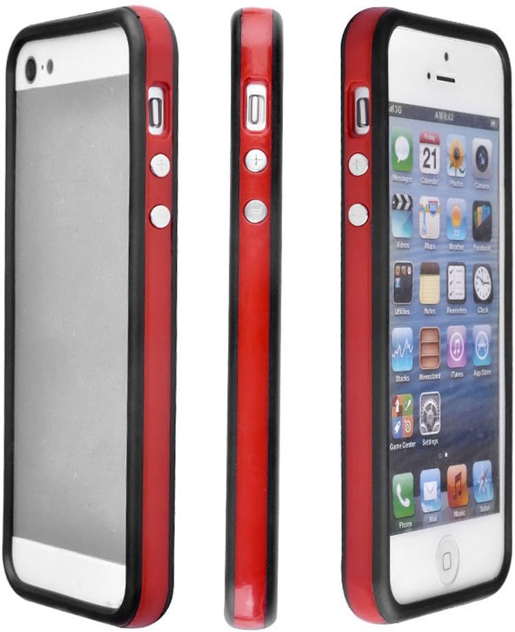 iPhone 5 5s Frame Case-Yerwal TPU Silicone Bumper Frame Case with Metal Buttons for iPhone 5 5G 5s-Red+Black