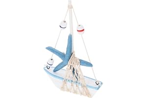 MINAOLULUS Mediterranean Mini Sailboat Model 17cm Wooden Decorative Boat Ornament with Beaded Sails and Marine