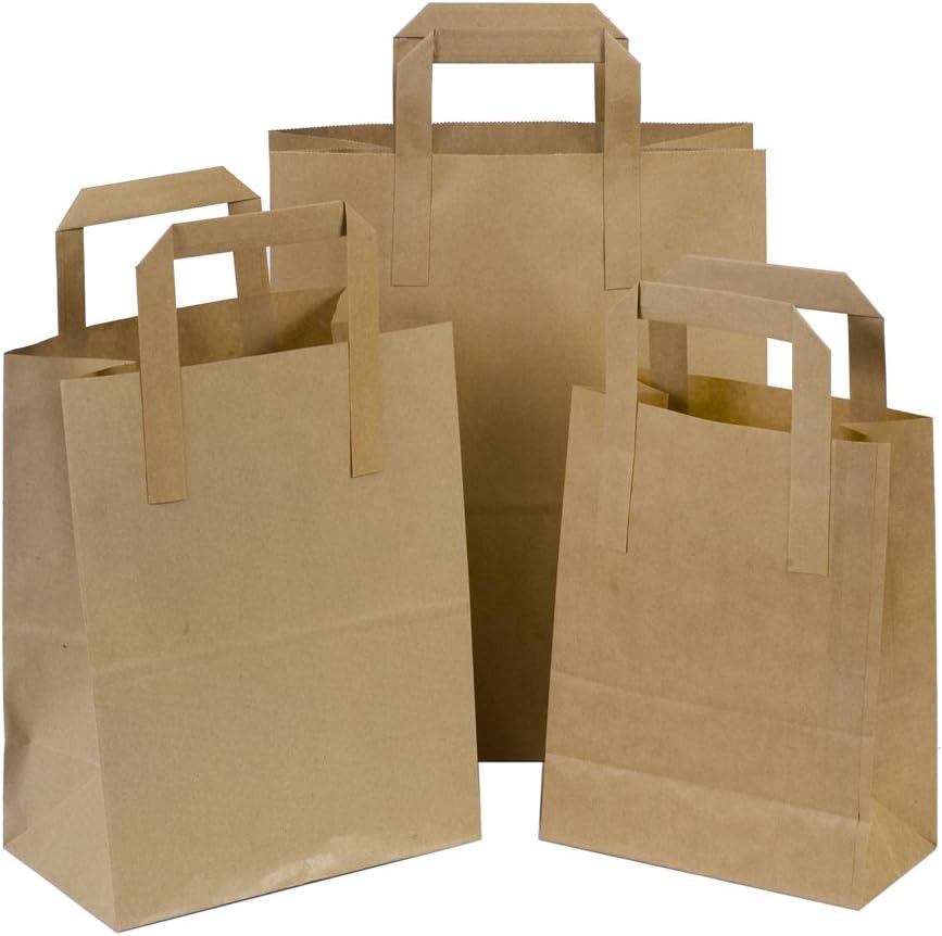 1000x Brown Paper Carrier Bags with Flat Handles - 22cm x 26cm x 11cm by Paper Carrier Bags