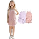 Fdqin Girls Summer Clothes 4 Piece Cute Outfits Cami Tank Top and Dolphin Shorts Sets for Kid Casual, Dance, Beach