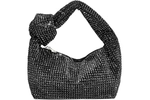 UMREN Bling Full Glitter Knotted Handbag for Women Crystal Rhinestone Hobo Dumpling Bag Diamond Evening Clutch Crossbody Bag