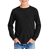 Haloumoning Kids Boys T Shirts Casual Long Sleeve Crewneck Loose Fit Fall Basic Tees 5-14 Years