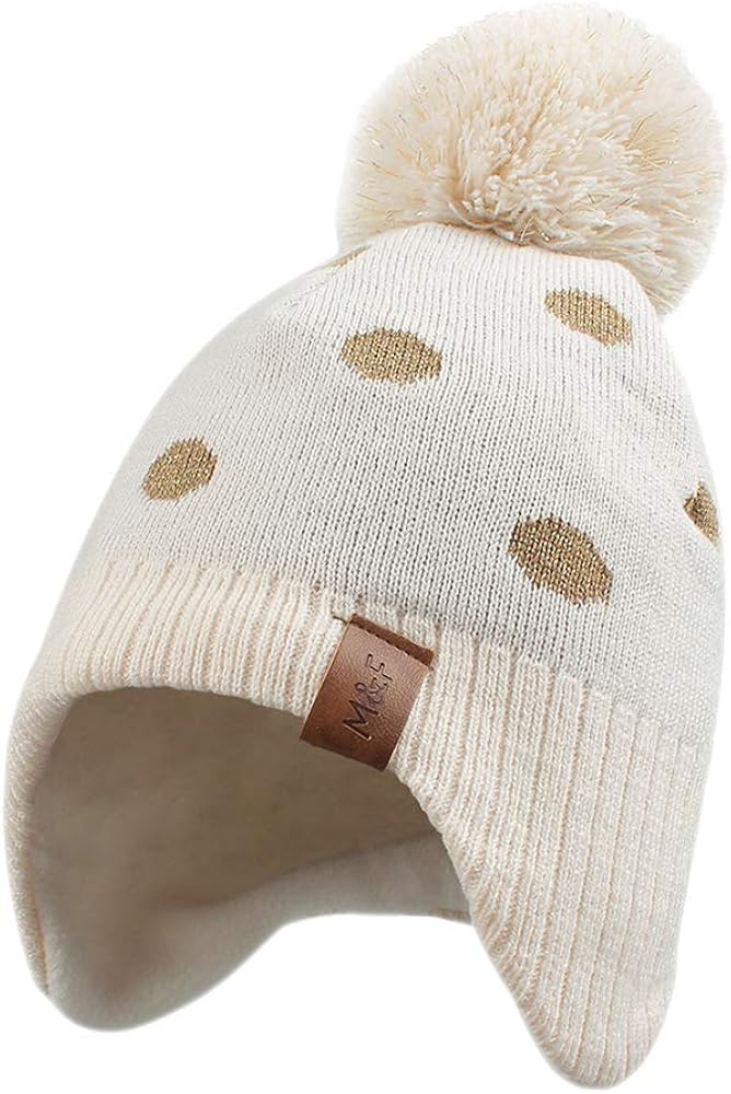 Knitted Baby Hat Scarf Set Winter Warm Boys Girls Beanie Fleece Lining Toddler Kids Hat with Pompom: Clothing