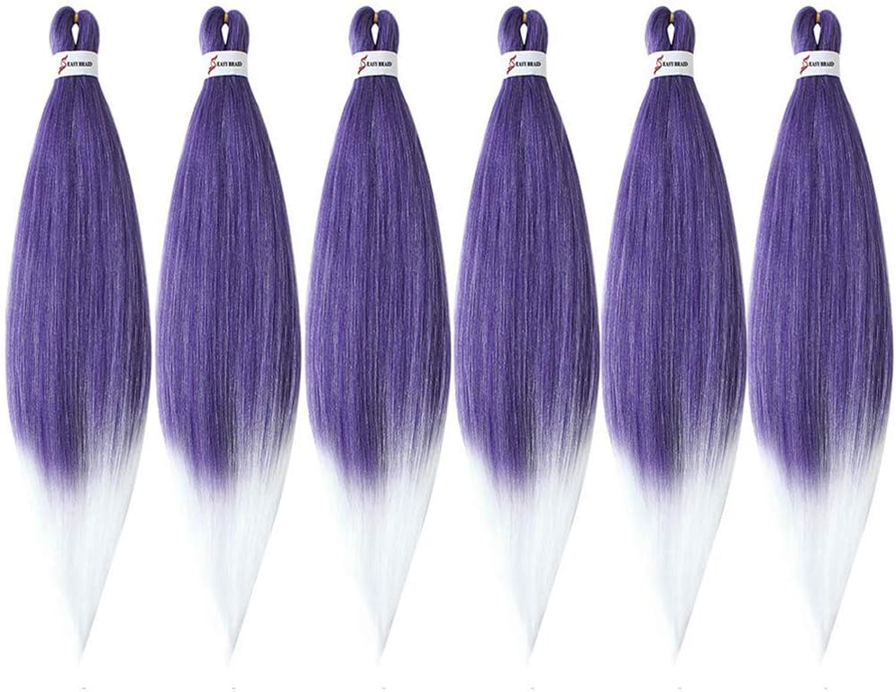 MSBELLE 6 Packs/Lot 75g/Pack Pre Stretched Crochet Braids Hair 20 Inch Hot Water Setting Ombre Jumbo Synthetic Fiber Braiding Hair Extensions Ombre Purple to White