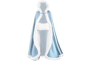 BEAUTELICATE Wedding Cape Hooded Cloak for Bride Winter Reversible with Fur Trim Free Hand Muff