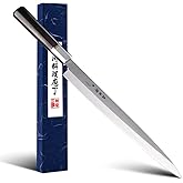 Sumteene Sushi Knife 12 inch (300mm), Yanagiba Knife with 7Cr17MoV High Carbon Stainless Steel Blade, Octagonal Ebony Handle