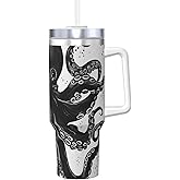 LKWSCGHM 40 oz Stainless Steel Tumbler with Handle and Straw, Classic Black Octopus Car Cup Insulated Water Bottle Personalized Ice Bully Cup Hot/Cold Travel Coffee Mug Gifts, Cupholder Friendly