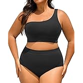 Tempt Me Women Plus Size High Waisted Bikini Two Piece One Shoulder Swimsuit