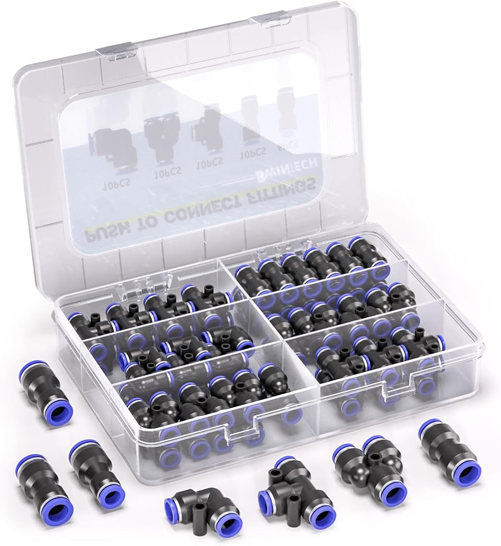Bwintech 46 Pcs Pneumatic Push to Connect Fittings 4-8mm Set 0-8 bar