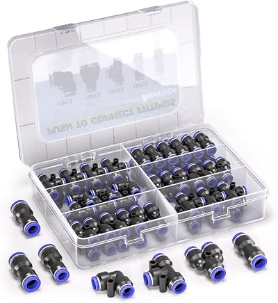 Bwintech 46 Pcs Pneumatic Push to Connect Fittings 4-8mm Set 0-8 bar