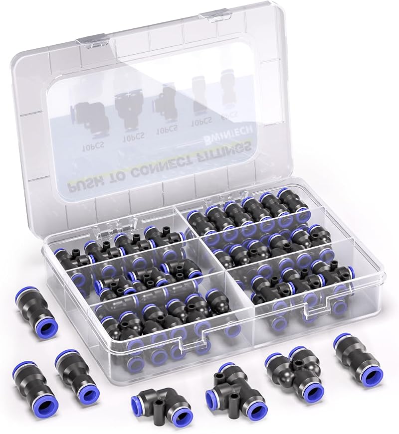 Bwintech 46 Pcs Pneumatic Push to Connect Fittings 4-8mm Set 0-8 bar
