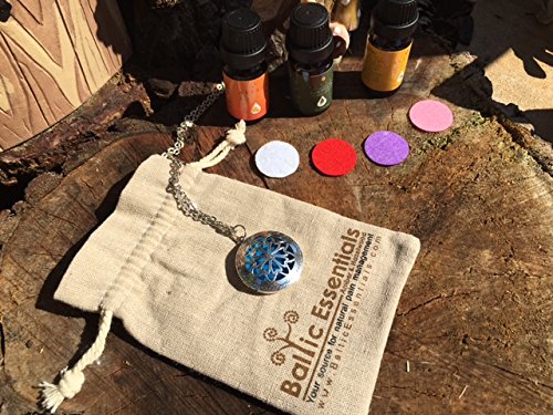 Diffuser Necklace Essential Oils pendant with 24" chain Aromatherapy and 5 washable pads, aroma aromatherapy Antique Silver round locket 1.25"