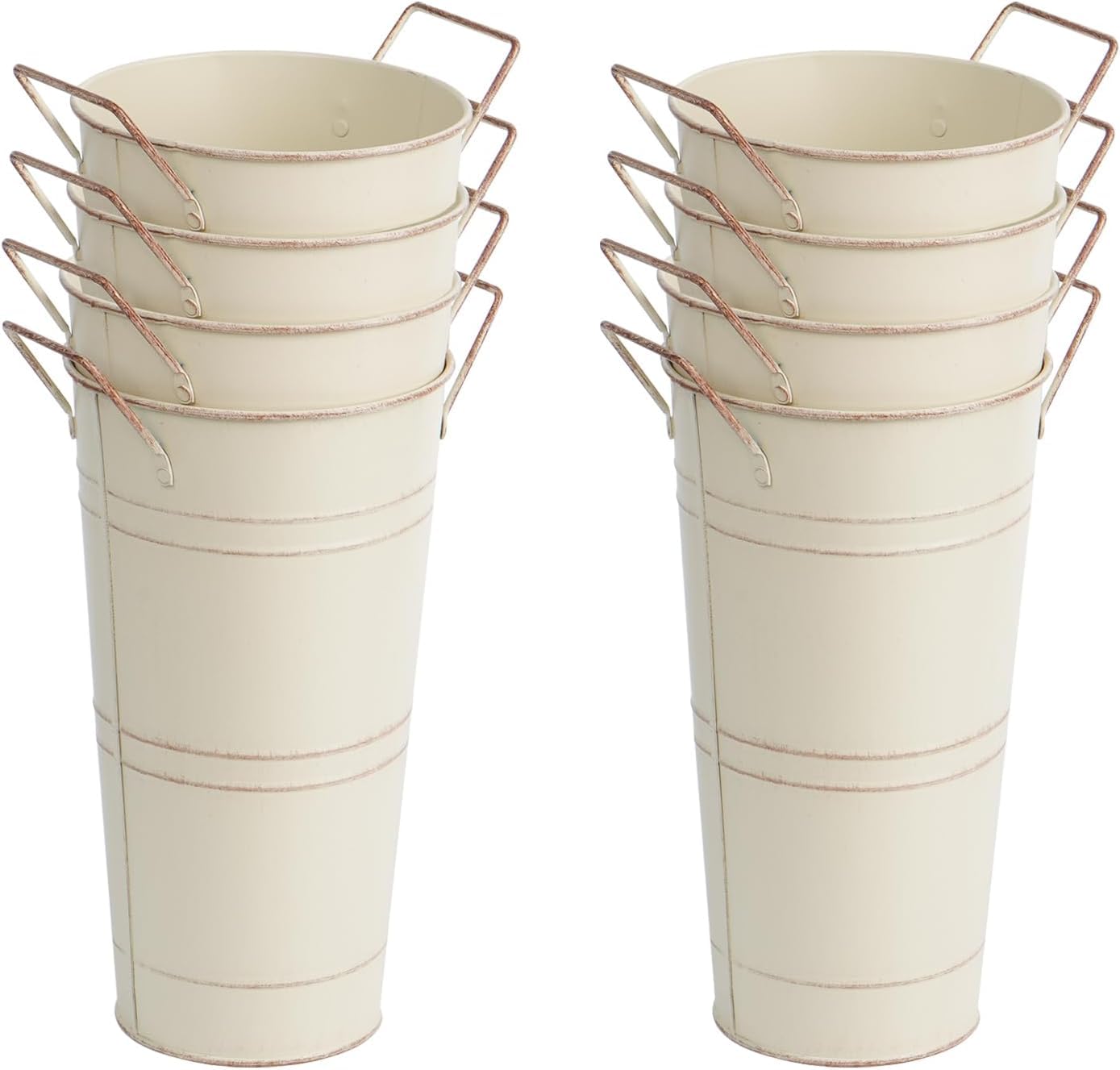 Photo 1 of Notakia 10.62 Inch Galvanized Metal Vases Farmhouse French Flower Bucket Vases for Cut Flowers for Home Decor and Wedding Table Centerpiece Decorations (Medium Beige 8Pcs)