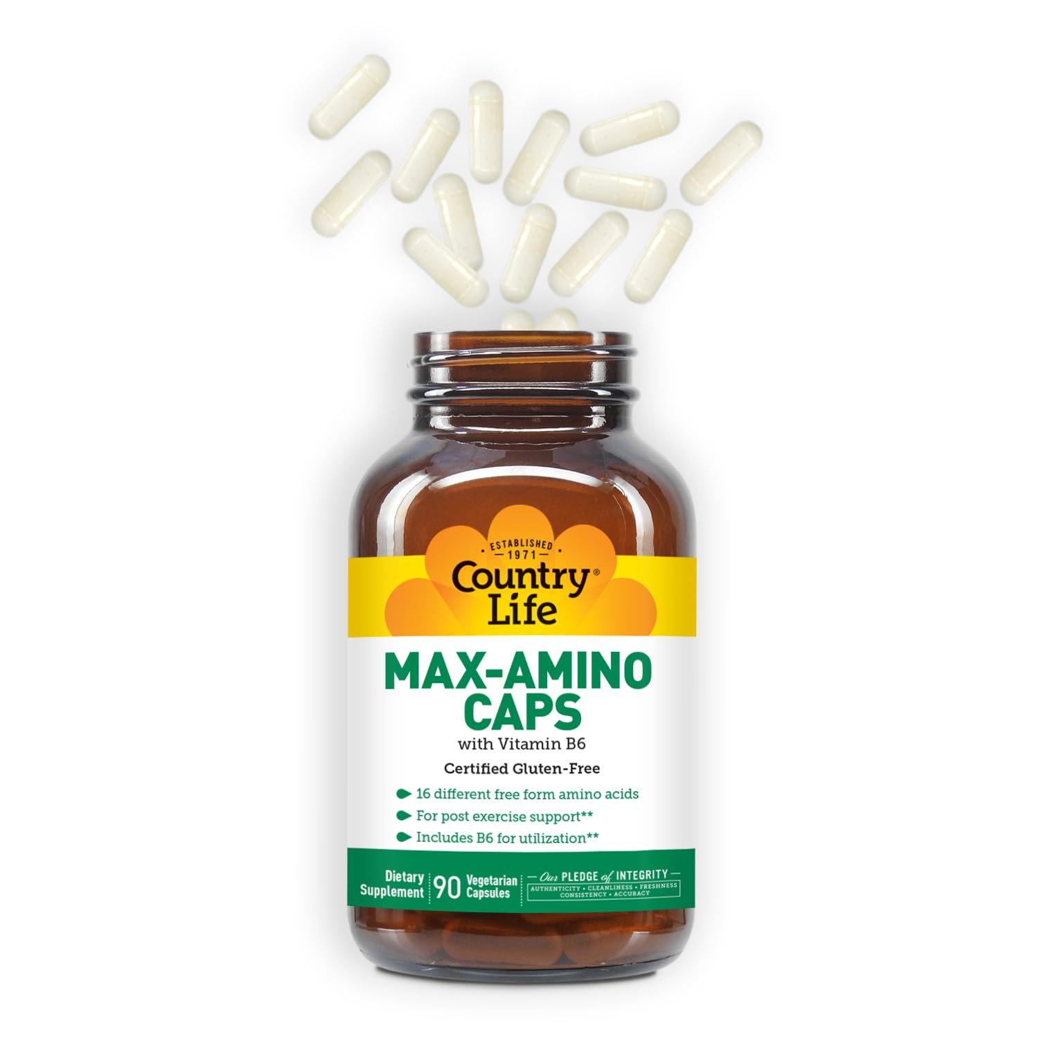 Country Life Maxi-Amino with 16 Free Form Amino Acids, 90 Vegetarian Capsules, Certified Gluten Free, Certified Vegetarian (Pack of 2)