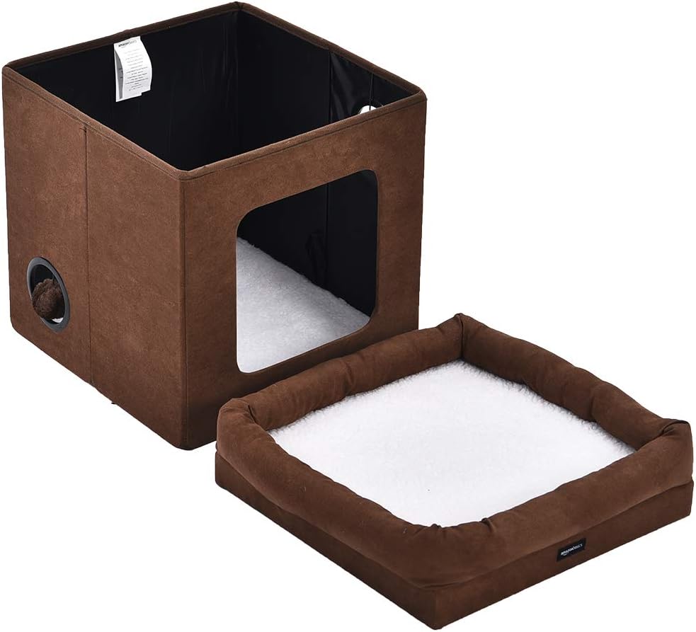 Amazon Basics Collapsible Cat House/Cat Bed for Indoor Brown, 38 x 38 x 43 cm - Image 4