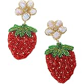 Adorable Strawberry Fruit Dangle Earrings Colorful Beads Multiple Winter Fruits Drop Earring Tropical Novelty Jewelry Gifts for Women