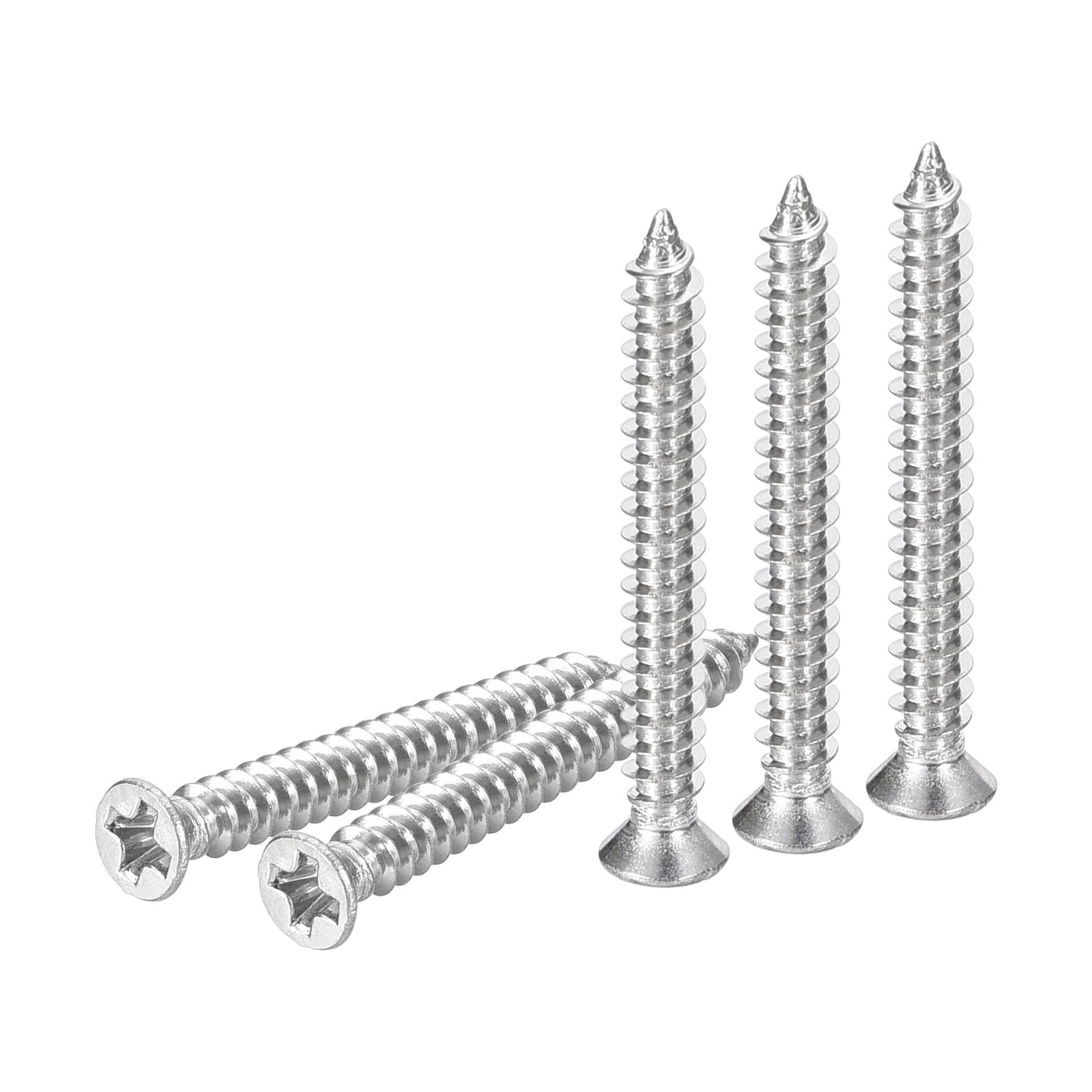DTGN 100Pcs M2.6x20mm Flat Head Wood Screws, 304 Stainless Steel Phillips Self Tapping Screws - Good for Woodworking, Furniture - Silver