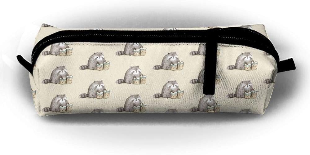 EWFBVa Durable Zipper Stationery Bag Raccoon Play On Bongos Big Capacity Pencil Case