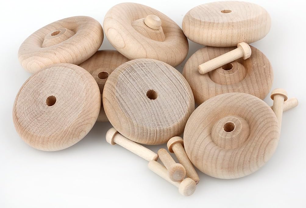 Oakcrafts 50mm / 2.0" Wooden Wheel - Pack of 8 including axles