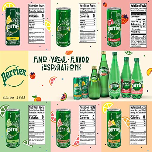 Perrier Flavored Carbonated Mineral Water Sampler Variety Pack, All Flavors, Slim Cans