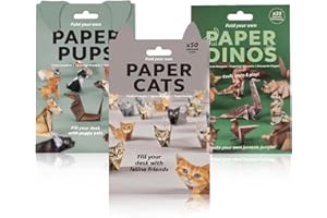 DIY Paper Cats - 50 Sheets DIY Origami Paper, Cute DIY Origami Set to Fold Cute Cats Pups Dinos Figures, Perfect Desktop Orig
