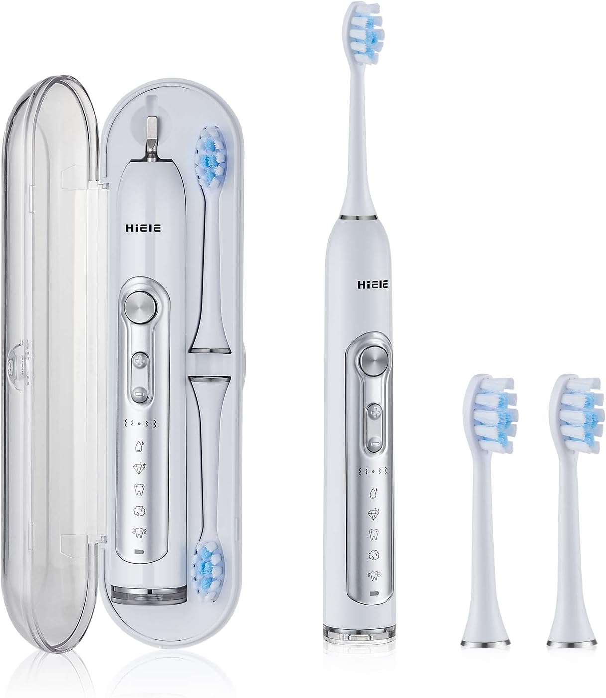 HIEIE Sonic Electric Toothbrush, IPX7 Waterproof, 5 Brushing Modes with 2 Minutes Timer, USB Rechargeable Toothbrush Travel Toothbrush with 2 Replacement Heads(White)