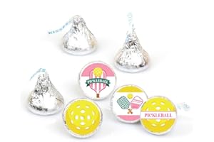 Big Dot of Happiness Mini Pink Pickleball Party Stickers, Country Club-Themed Bachelorette or Birthday Party Round Candy Stic
