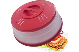 XGHJ Microwave Splatter Cover Vented for Food, Microwave Plate Cover Splatter Guard & Colander, Fruit Vegetables Drainer with Hook Hole, Dishwasher-Safe,BPA-Free Silicone & Plastic (Red)