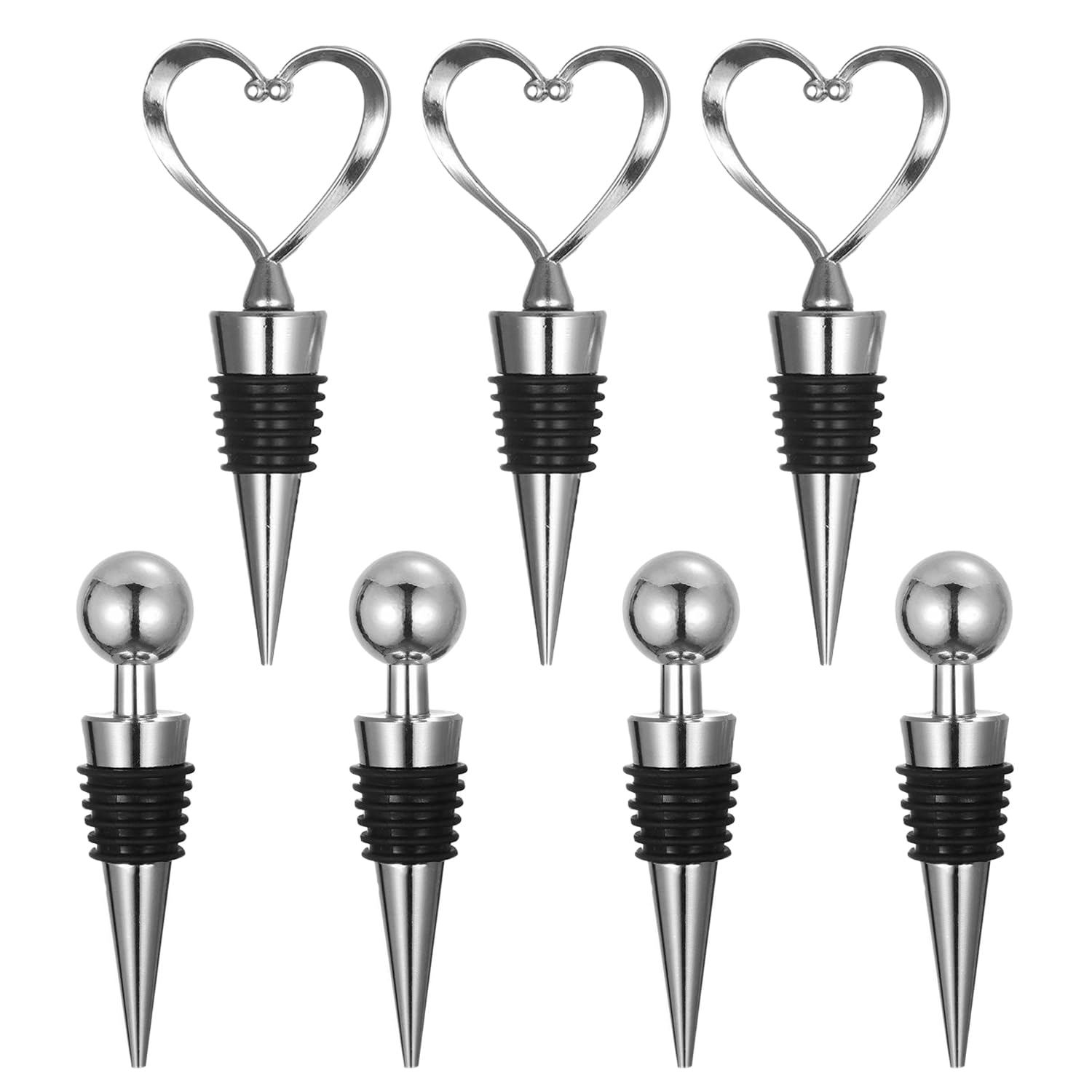 TRKETK 7 Pcs Wine Bottle Stoppers, Beer Bottle Sealer Reusable Wine Bottle Stoppers Bottle Saver Sealer Wine Corks for Wine Champagne Prosecco Beer Spirits Collection Gifts (Silver)