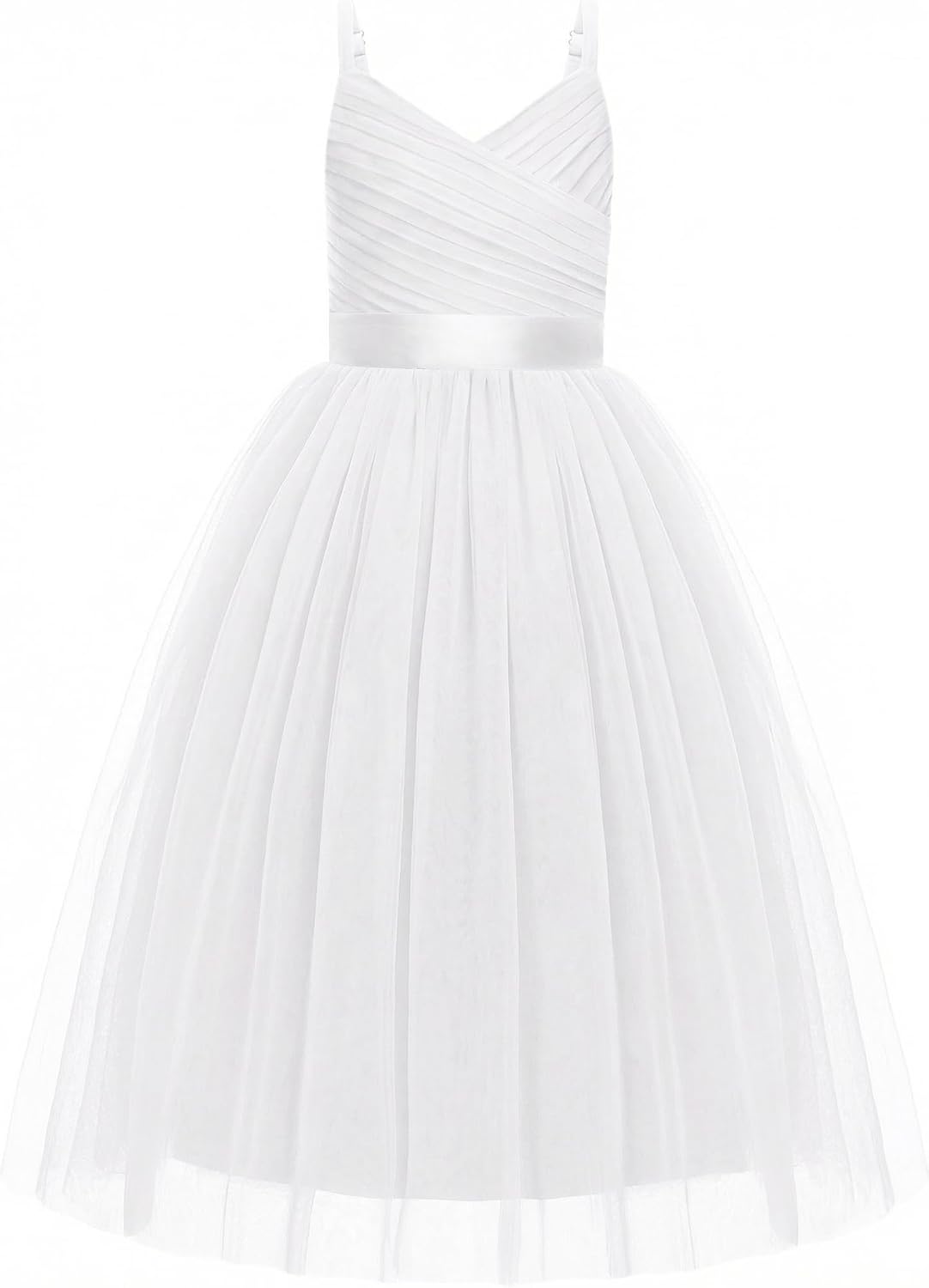 Arshiner Flower Girl Dress Spaghetti Strap Tulle Long Formal Wedding Pageant Party Fancy Princess Ball Gown Dresses