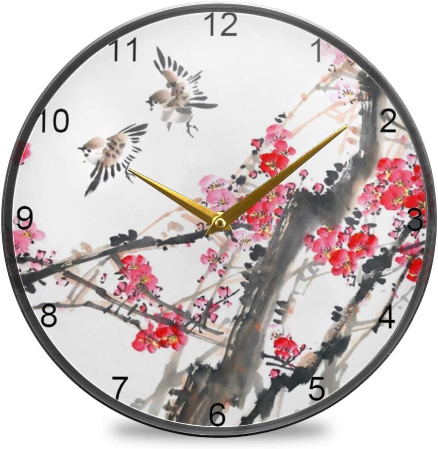 Wall Clock Chinese Painting Home Decor for Office Bedroom Living Room
