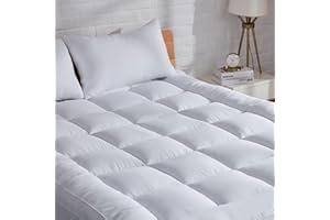 BDEUS Queen Mattress Pad Pillow Cover for Body Pain Relief Extra Thick, Comforters Queen Size Deep Pocket Fits 8"-21" Mattress, 1450 GSM 7D Down Alternative Mattress Pad Cover, White