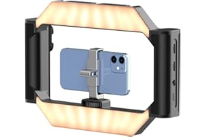 JUSMO ULANZI Smartphone Video Rig w Light and Remote Control for Videomaker Filming Maker Video grapher, U-Rig Light Handheld Square Ring Light Phone Video Making Stabilizer Grip Cage w Cold Shoe Mount